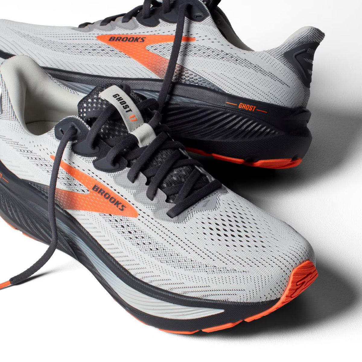 Brooks Men's Ghost 17 (Wide) - Oyster Mushroom/Orange/Ebony