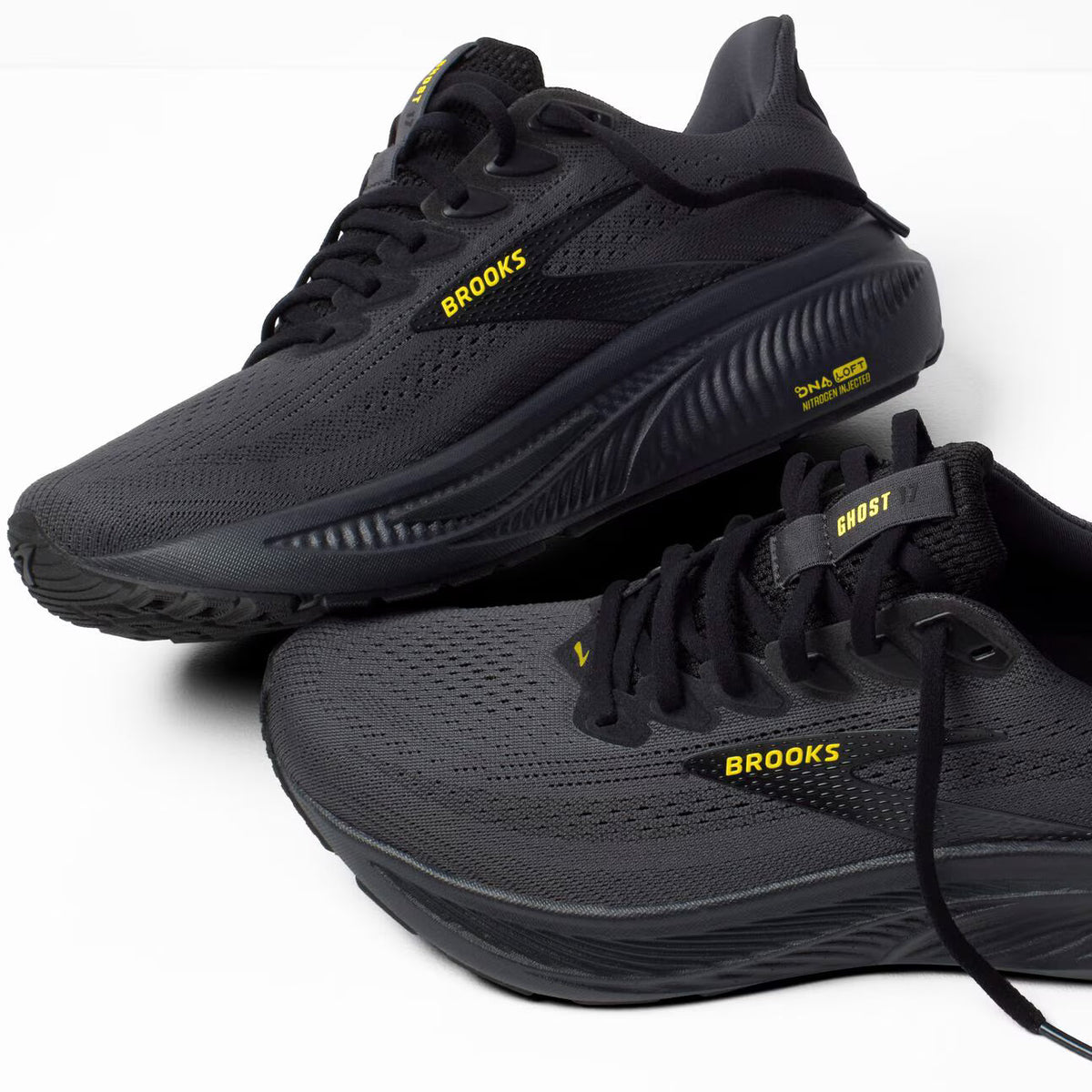 Brooks Men's Ghost 17 (Wide) - Ebony/Black/Yellow